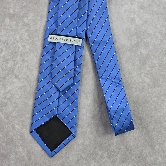 Geoffrey Beene Blue Plaid Stripe Geometric Polka Dot Silk Neck Tie Men's - Picture 3 of 6